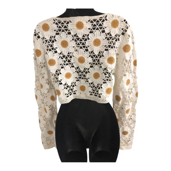 Jessica Simpsom cream daisy floral front tie crochet bolero cardigan size XL new - Picture 12 of 15